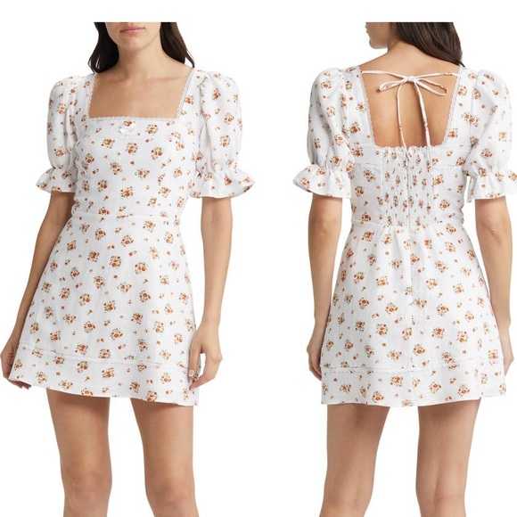 Reformation Evianna Lara Ruffle Floral Linen A-Line Mini Dress 4 NWT
